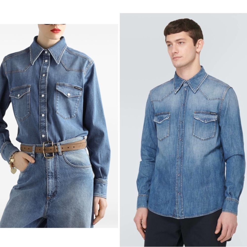 New! Dolce & Gabanna Men’s Blue Denim Western Button Down 🤠 16/41 - Picture 6 of 15